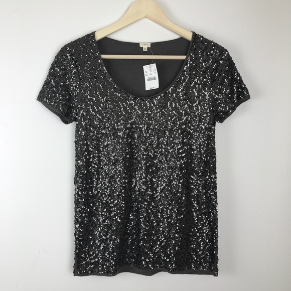 J. Crew Factory Tops - J.Crew Factory Scoop Neck Sequin Tee Pewter/Grey